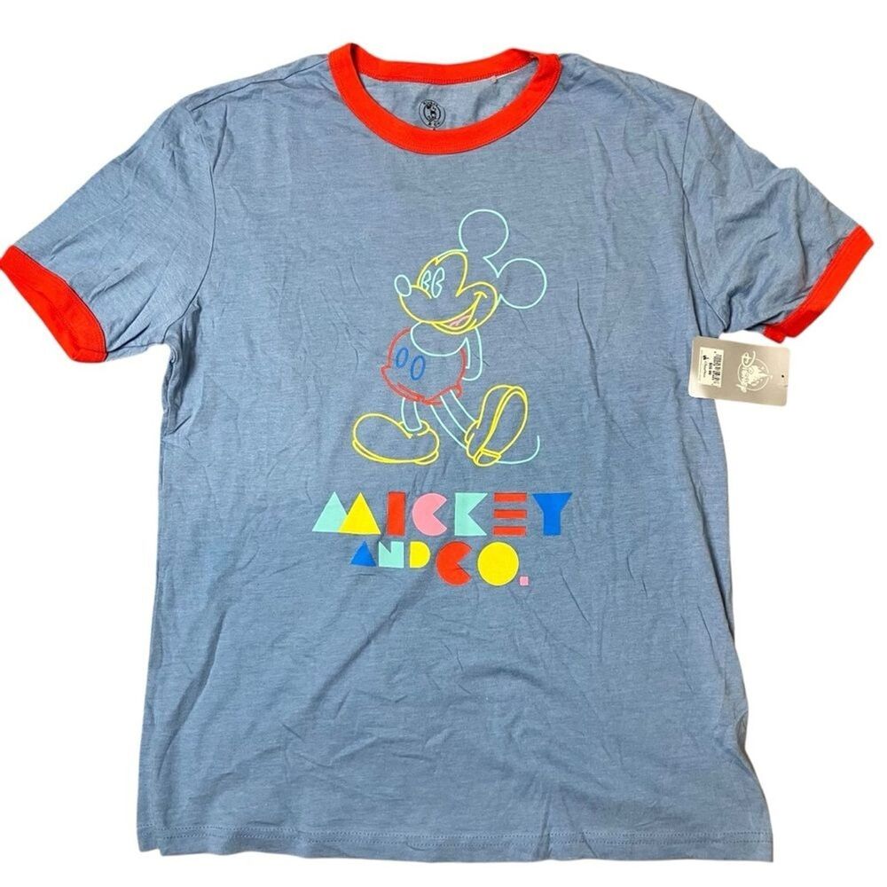 Disney Retro Mickey Mouse Ringer T-Shirt Womes S Blue Colorful